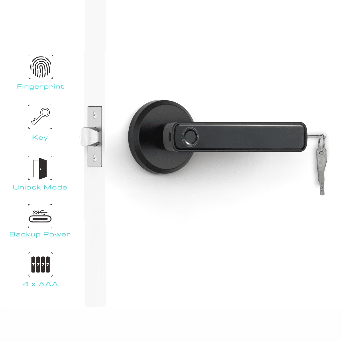 10313-products-66499138c5fda.webp قفل مقبط باب ذكي قفل ذكي رقمي بصمة الإصبع ومقبض دائري للأبواب من الداخل (بصمة الإصبع أو المفتاح) - الصورة 1