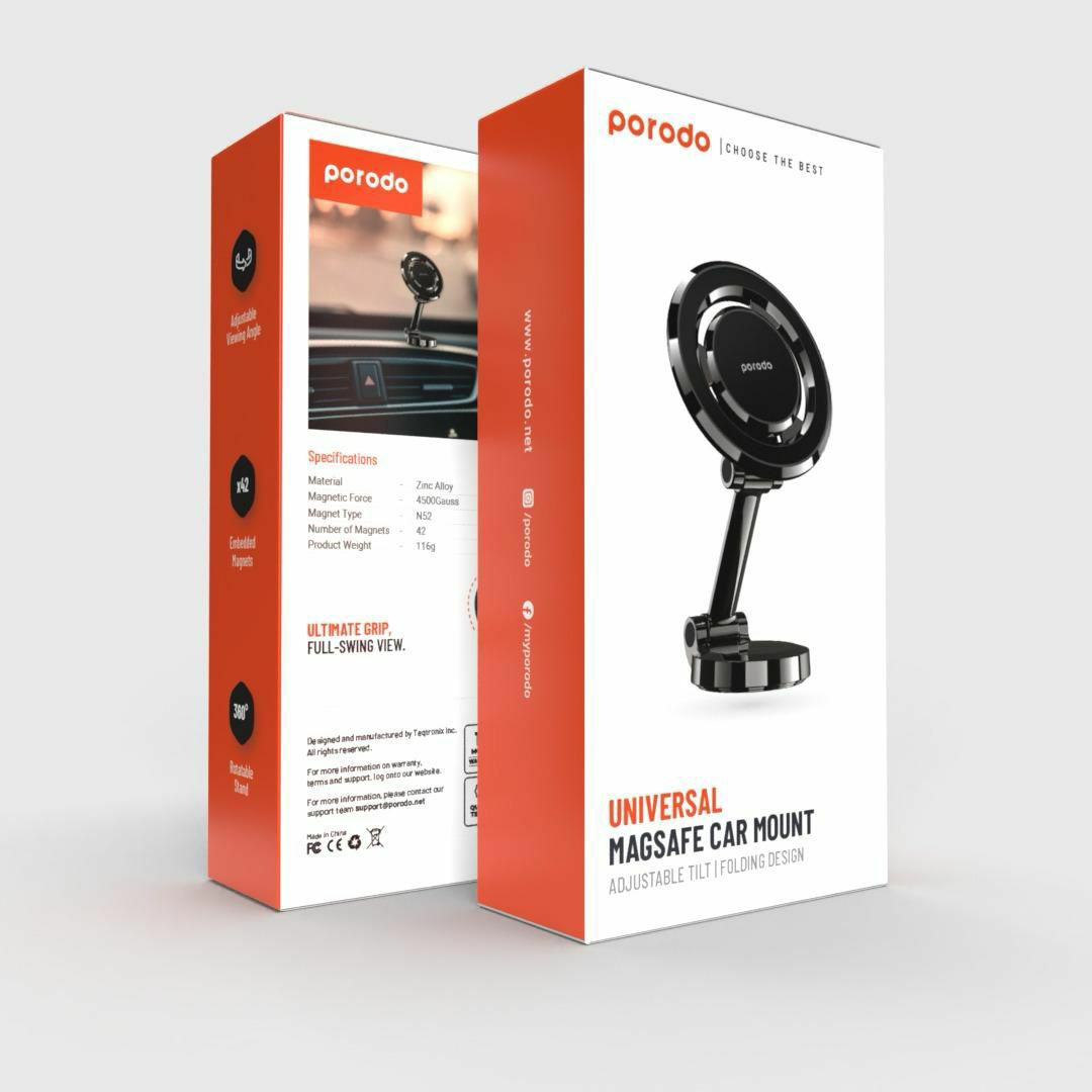 10337-products-66582b8cd0bd6.jpg ستاند هاتف للسيارة مغناطيسي قابل للدوران حامل السيارة Porodo Universal MagSafe - الصورة 1