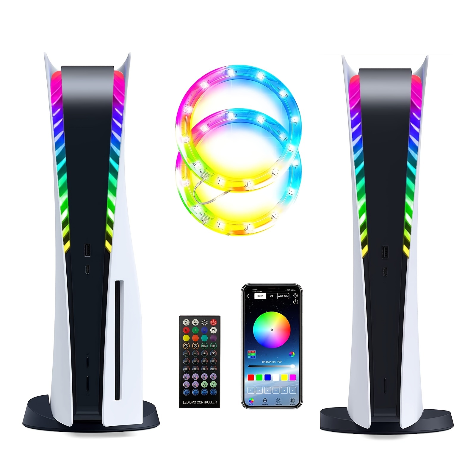 10435-products-669ce45618d74.jpg شريط إضاءة LED RGB لجهاز PS5/PS5 Slim، تحكم بالرموت والتطبيق/USB 3، 8 ألوان 400+ تأثيرات للديكور الذاتي المرنة - الصورة 1