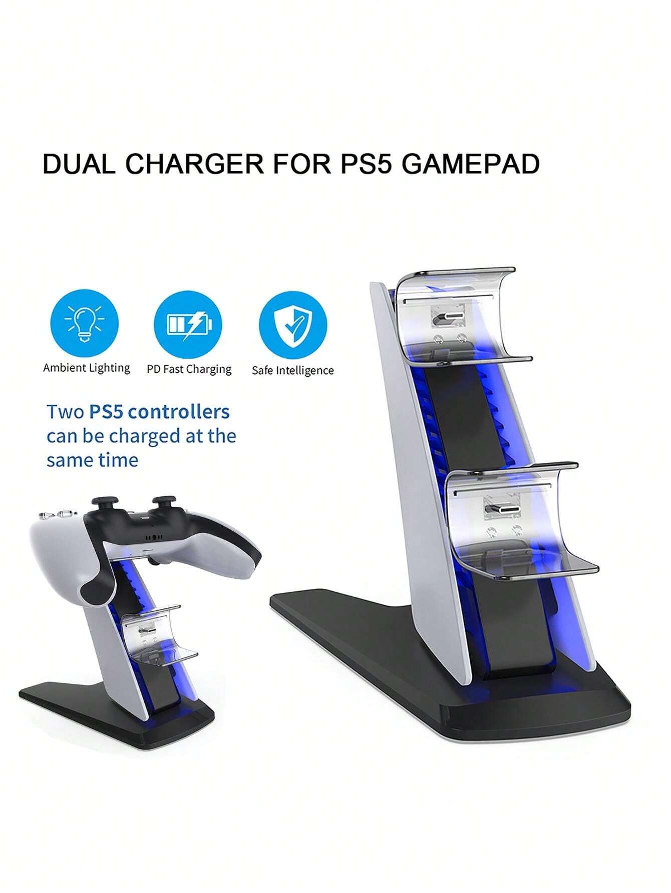 10440-products-669d0de589c6a.jpg شاحن مزدوج لتحكم Ps5 ،بشريحة حماية ومؤشر Led، نوع شحن مزدوج لمحطة Ps5 للوحدات التحكم، يمكن شحن متحكمين في الوقت نفسه، حامل شح - الصورة 1