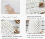 ⁦لوح تثبيت على الحائط مع 3 قطع علاقات حديدية Pegboard، حامل أبيض قياس 30*30 سم من مادة بلاستيكية HIPS للمطبخ وغرفة النوم ورشة⁩ - الصورة ⁦17⁩