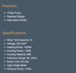 ⁦مكينة صنع القهوة كوفي متكاملة ماكينة صنع قهوة الاسبريسو مع مطحنة حبوب من ليبرسو - اسود⁩ - الصورة ⁦6⁩