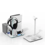 ⁦مبرد للبلايستيشن5 حامل رفيع من Porodo Gaming PS5 مع شاحن مغناطيسي، أدوات حماية مدمجة، 5 فتحات للأقراص، إضاءة جوية، شحن وحدة ت⁩ - الصورة ⁦2⁩