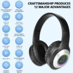 ⁦سماعة بلوتوث سماعات رأس بلوتوث لاسلكية مع ميكروفون، ستيريو هاي فاي، إضاءة LED، إلغاء الضوضاء، زمن وصول منخفض للألعاب والمكالم⁩ - الصورة ⁦6⁩