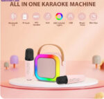 مكبر صوت مع مايكرفون 2 لاسلكي يأتي مع اضاءات و تغير صوت بمودات مختلفة وبلوتوث GAMINJA جهاز كاريوكي  مع ميكروفون لاسلكي، مكبر