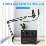 طقم كامل مايك مع مكسر الصوت للبث المباشر مع ميكروفون، والحامل تثبيت في الطاولة للميكرفون، تسجيل الكاريوكي