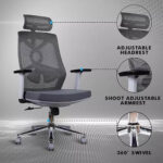 ⁦كرسي جيمنج كرسي مكتبي شبكي مريح دوار مع مقعد مبطن ، ارتفاع قابل للتعديل - رمادي⁩ - الصورة ⁦6⁩