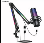⁦مايك جيمنج احترافي Gooermi GM7S المكتبي، ميكروفون مكثف سلكي للكمبيوتر والهواتف والسوني، اضاءة RGB⁩ - الصورة ⁦3⁩