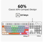 ⁦كيبورد جيمنج ميكانيكي لوحة مفاتيح محمولة ب-63 مفتاحًا وإضاءة خلفية Rgb تشغيل الألعاب، لوحة مفاتيح مكتب صغيرة مدمجة مزودة بمفت⁩ - الصورة ⁦4⁩