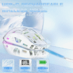 ⁦ماوس جيمنج احترافي ماوس ألعاب لاسلكي شفاف مع عرض مستوى البطارية من FREEWOLF X ZIYOU LANG A2 ، بلوتوث/2.4 جيجا هرتز لأجهزة الك⁩ - الصورة ⁦5⁩