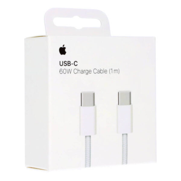 كيبل شحن ابل الاصلي وكالة كابل شحن منسوج من USB-C إلى USB-C بقوة 60 وات من Apple، بطول 1 متر، باللون الأبيض | MQKJ3FE/A