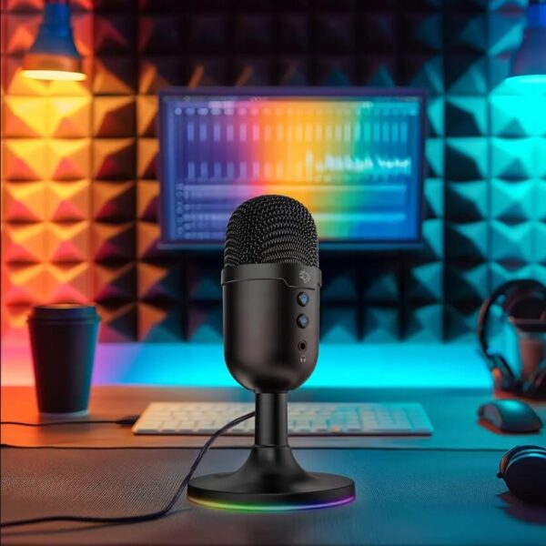 مايك جيمنج ميكروفون USB متعدد الاتجاهات من Porodo Gaming مع زر كتم الصوت وأضواء RGB، متوافق مع Windows وMac، واجهة USB 2.0، ا