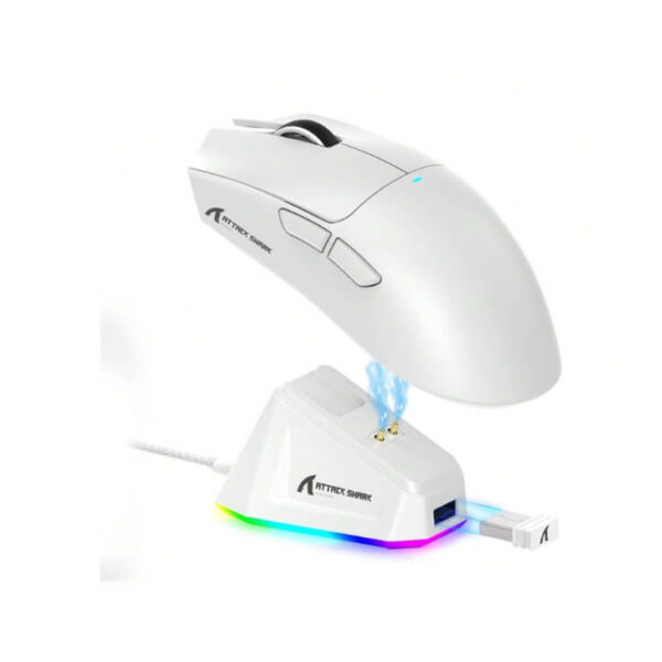 ماوس جيمنج FREEWOLF فأرة ألعاب لاسلكية FREEWOLF Attack Shark X11 خفيفة جدًا بوزن 59 جرام، بقاعدة شحن مغناطيسية مع إضاءة RGB،