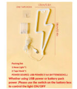 ⁦اضاءة البرق زخرفة نيون على شكل برق ، يعمل بالبطارية و USB، لمبة ديكور حائط/غرفة نوم مبتكرة بتقنية LED للأطفال، عيد الميلاد،⁩ - الصورة ⁦2⁩