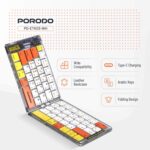 كيبورد لاسلكي محمول قابل للطي بورودو كريستال شيل، شفاف، اتصال بلوتوث، قابل للطي، 65 مفتاحًا + تخطيط عربي، بطارية ليثيوم 80 مل