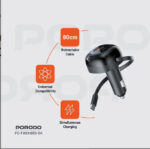 ⁦شاحن سيارة بورودو ثنائي المنفذ، كابل Type-C قابل للسحب بطول 80 سم - أسود⁩ - الصورة ⁦2⁩