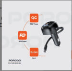 ⁦شاحن سيارة بورودو ثنائي المنفذ، كابل Type-C قابل للسحب بطول 80 سم - أسود⁩ - الصورة ⁦4⁩