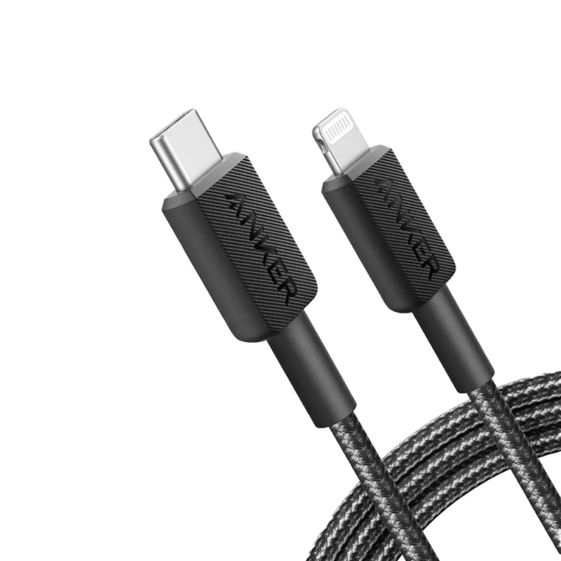 11002-products-68237b7e3e68d.png كيبل شحن انكر كابل Anker 322 USB-C إلى Lightning (مضفر بطول 6 أقدام) أسود - الصورة 1