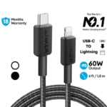 ⁦كيبل شحن انكر كابل Anker 322 USB-C إلى Lightning (مضفر بطول 6 أقدام) أسود⁩ - الصورة ⁦2⁩