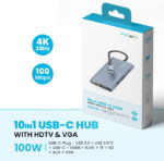 ⁦وصلة موزع USB-C 10 في 1 محترف - تحويل HDTV إلى VGA مع شحن سريع 100 وات وتوصيلات متعددة للعمل المتنقل⁩ - الصورة ⁦5⁩