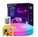 شريط اضاءة نيون بطول 5 متر برموت يتفاعل مع الاصوات ويحتوي على مودات  44 LED، سهل الاستخدام، مناسب للغرف