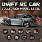⁦سيارة دريفت بجهاز تحكم عن بعد بمقياس 1:24 - سيارة سباق رباعية الدفع عالية السرعة مع اضواء وامضة واطارات مزدوجة وشحن USB⁩ - الصورة ⁦9⁩