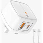 ادابتر شحن مع كيبل شاحن حائط Powero+ بريطاني بقوة 20 وات مع كابل من النوع C إلى النوع C