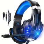 سماعة جيمنج G9000 مع ميكروفون عازل للضوضاء، ومصابيح LED، ووسائد أذن ناعمة من إسفنج الذاكرة - ستيريو محيطي لأجهزة PS5/PS4/Xbox