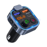 ⁦شاحن سيارة ذكي من بورودو ، جهاز إرسال FM مع منفذ PD 24 وات  QC3.0 مع بلوتوث ام بي ثري⁩ - الصورة ⁦2⁩