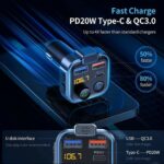 ⁦شاحن سيارة ذكي من بورودو ، جهاز إرسال FM مع منفذ PD 24 وات  QC3.0 مع بلوتوث ام بي ثري⁩ - الصورة ⁦6⁩