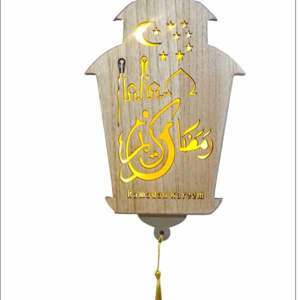 تعليقة زينة رمضان خشبي بأضائات led لون اصفر (رمضان كريم ) الطول 30سم