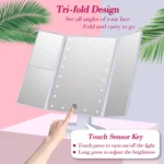 ⁦الذكية اللمس مرآة الجمال مرآة المكياج المزودة بمصباح ليد سطح المكتب مرآة تزين سطح المكتب ثلاثة جوانب للطي ماكياج مرآة⁩ - الصورة ⁦3⁩