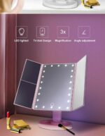⁦الذكية اللمس مرآة الجمال مرآة المكياج المزودة بمصباح ليد سطح المكتب مرآة تزين سطح المكتب ثلاثة جوانب للطي ماكياج مرآة⁩ - الصورة ⁦6⁩