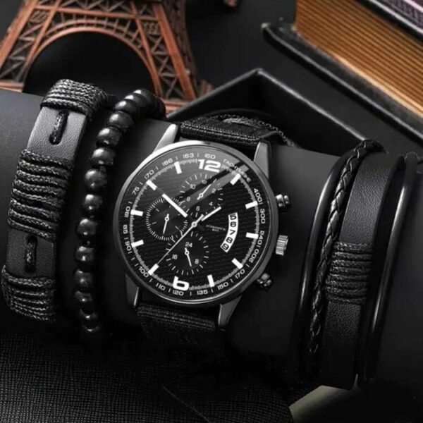 ساعة كوارتز بقرص مؤشر دائري و 3قطع اسوار