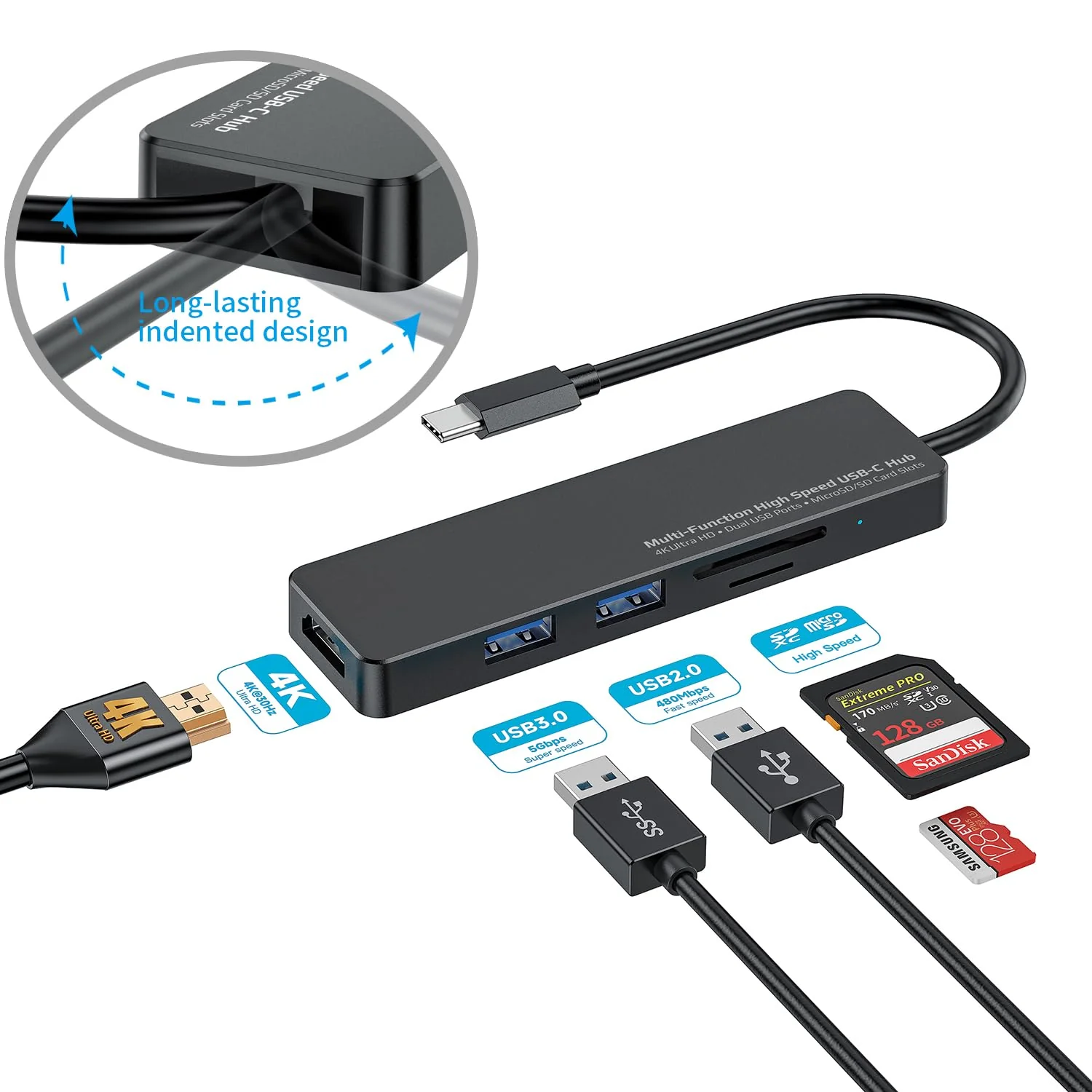 9305-products-64d0948e48739.webp وصلة موزع Digitek (DUH 005) USB Hub 5 في 1 ، 3 منافذ USB 2.0 و 2 TF و SD فتحات نقل البيانات حتى 480 ميجابت في الثانية متوافق - الصورة 1