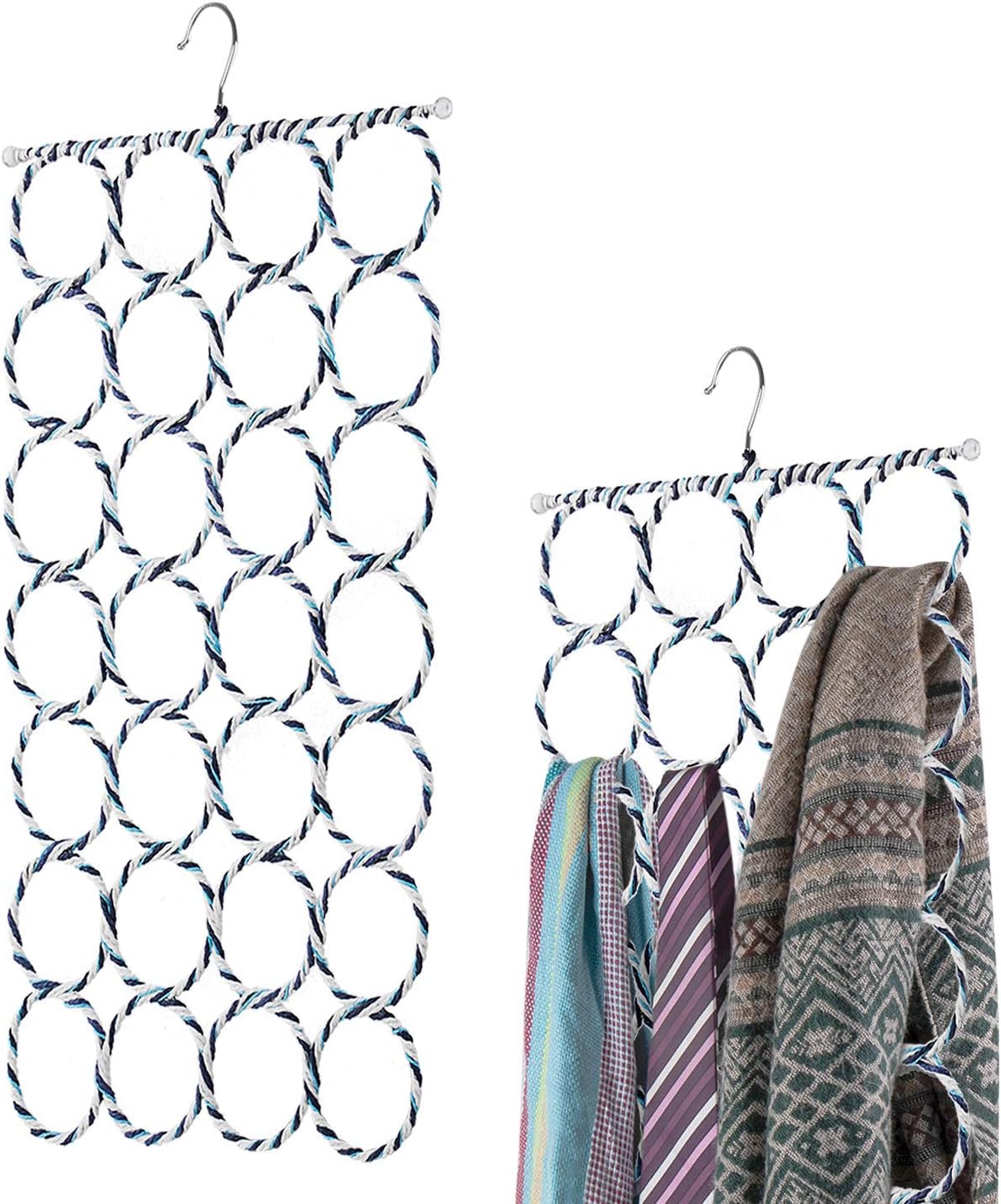 9389-products-64f4a160b3342.jpg حامل شماعات وشاح Flexzion - 28 دائرة (عبوة من قطعتين) فتحات حلقية متعددة الوظائف، منظم منزلي، لجوارب ووشاح وحزام كاتم الصوت.. - الصورة 1