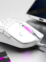 ⁦ماوس جيمنج خفيف ماوس ألعاب مسلك أبيض مضيء بالليد للكمبيوتر اللوحي والكمبيوتر المحمول والمكتب⁩ - الصورة ⁦2⁩