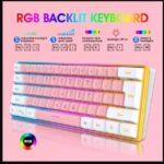 كيبورد جيمنج شبه ميكانيكي مادة ABS لإضاءة RGB باللون الوردي + الأبيض، لوحة مفاتيح سلكية، لوحة مفاتيح صغيرة مدمجة 61، مناسبة ل