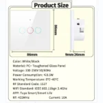 ⁦مفتاح كهرباء ذكي واي فاي يعمل باللمس يدعم اليكسا وجوجل هوم (ثلاث نقاط) المنزل الذكي نقاط ذكيه ساكت كهرباء Tuya WiFi⁩ - الصورة ⁦2⁩