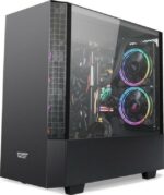 ⁦كيس جيمنج حافظة DarkFlash DLV22 ATX، باب زجاجي مقوى مفتوح على الجانب الأيمن، مع 3 مراوح C6MS RGB باللون الأسود | DLV22⁩ - الصورة ⁦2⁩