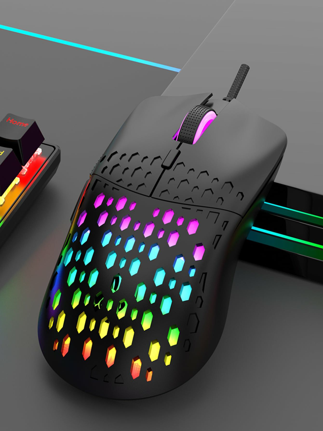 9707-products-655a0d4e3cb9e.jpg ماوس جيمنج خفيف ماوس ألعاب مسلك اسود مضيء بالليد للكمبيوتر اللوحي والكمبيوتر المحمول والمكتب - الصورة 1