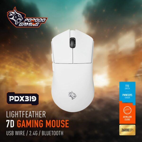ماوس جيمنج لاسلكي ماوس الألعاب بورودو لايت فيذر 7D عالي الاداء 400-16000 Dpi