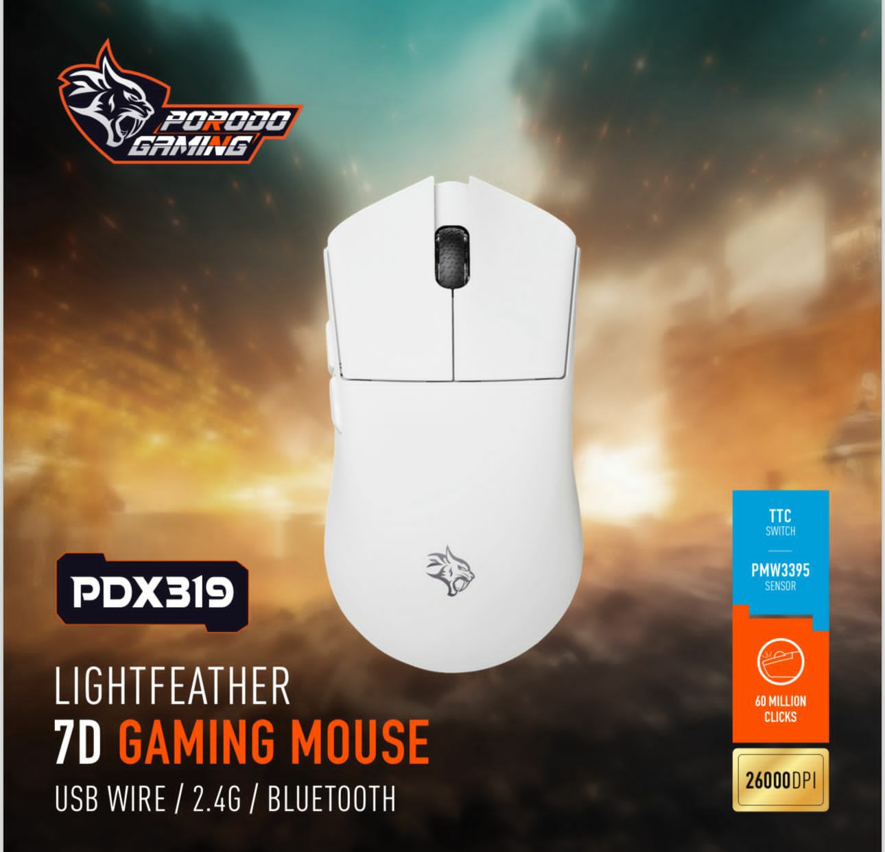 9737-products-656b6b9aaed8c.jpg ماوس جيمنج لاسلكي ماوس الألعاب بورودو لايت فيذر 7D عالي الاداء 400-16000 Dpi - الصورة 1
