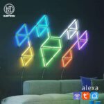 اعمدة اضاءة ذكية من 9 قطع لللجدار من Tuya بجهاز تحكم وتحكم بالهاتف اضائة RGB تتفاعل مع الصوت نانو ليف ديكور سيت اب
