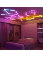 ⁦اعمدة اضاءة ذكية من 9 قطع لللجدار من Tuya بجهاز تحكم وتحكم بالهاتف اضائة RGB تتفاعل مع الصوت نانو ليف ديكور سيت اب⁩ - الصورة ⁦3⁩