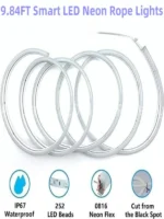 ⁦شريط اضاءة نيون طول 3 متر شريط إضاءة Rgbic مقاوم للماء بمنفذ USB مع التحكم في التطبيق، يتفاعل الموسيقى، تزيين الحائط،⁩ - الصورة ⁦5⁩