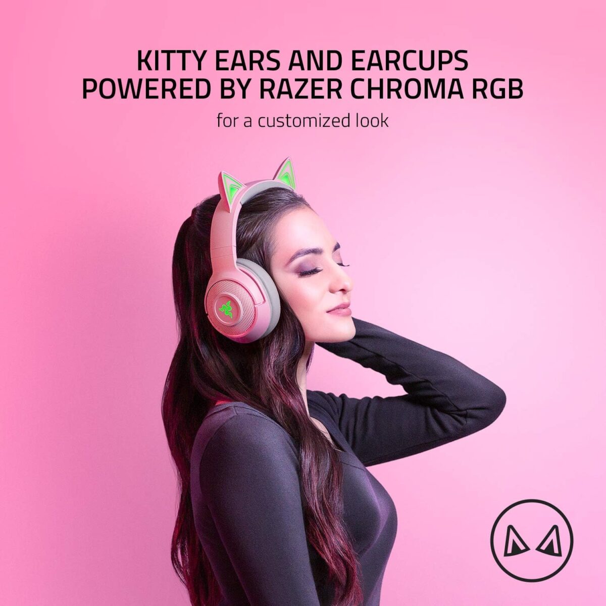 ⁦سماعة جيمنج ريزر بنات Razer Kraken BT Kitty: اتصال Bluetooth 5.0-40ms منخفض الكمون - برامج تشغيل 40 مم (اوبن بوكس)⁩ - الصورة ⁦2⁩