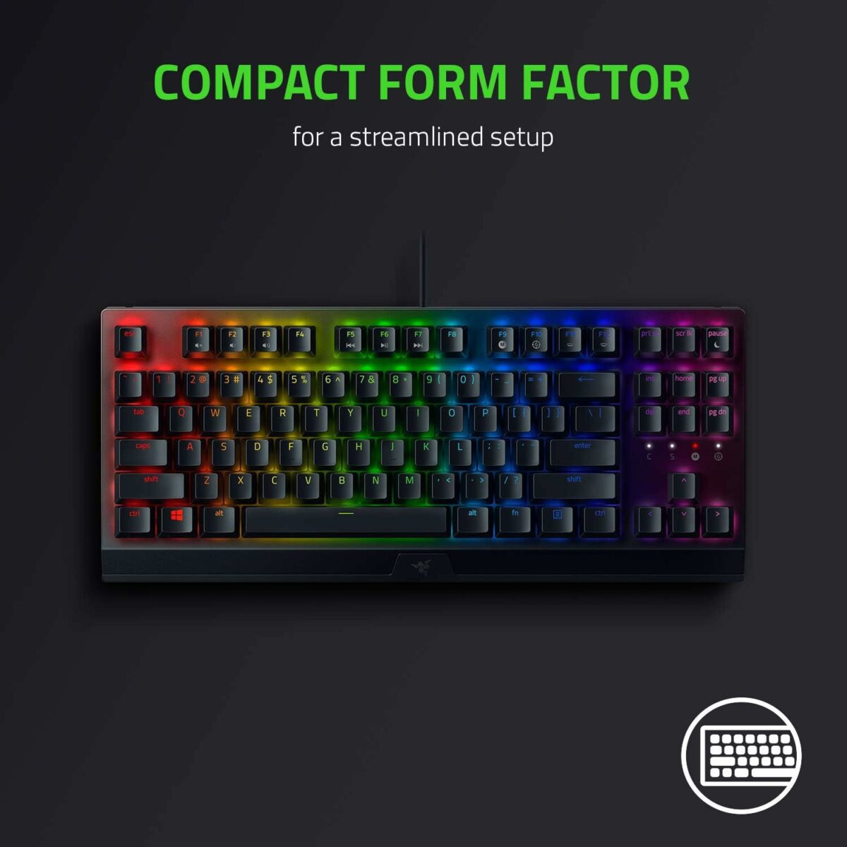 ⁦كيبورد جيمنج ميكانيكي ريزر لوحة مفاتيح الألعاب الميكانيكية Razer BlackWidow V3 Tenkeyless TKL:  (اوبن بوكس)⁩ - الصورة ⁦4⁩