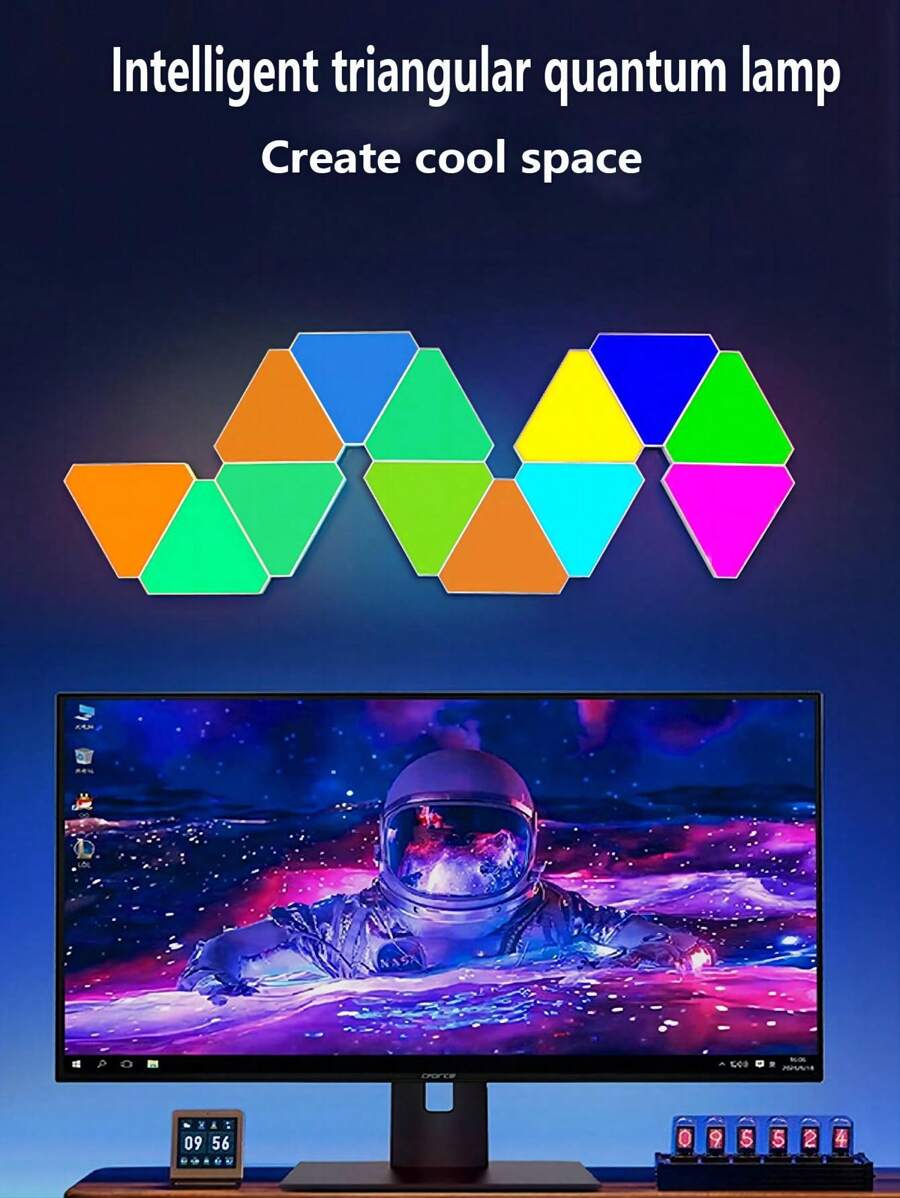 9966-products-65b294d62e2d2.jpg الواح اضاءة ذكية مثلثية من 10 قطع مع جهاز التحكم عن بعد، اضاءة تتفاعل بالصوت،إضاءة ذكية بالتطبيق، لوح اضاءة نانو ليف - الصورة 1