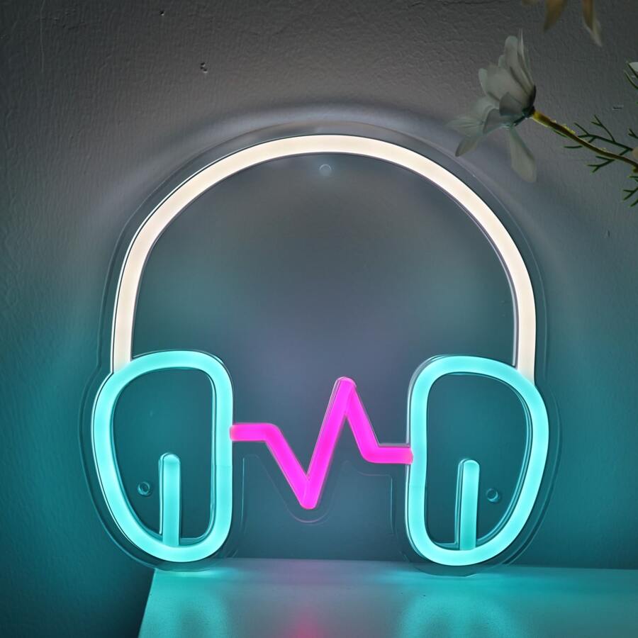10207-products-660d17c9ab4dc.jpg لوحة نيون اضاءة لافتة حائطية نيون Led بإبداعية على شكل سماعة للحفلات وغرف الالعاب اضاءة نيون لافتة نيون جدارية سماعة أذن Led - الصورة 1